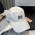 MIUMIU BASEBALL CAP IN WHITE FABRIC BRAND EMBROIDERY