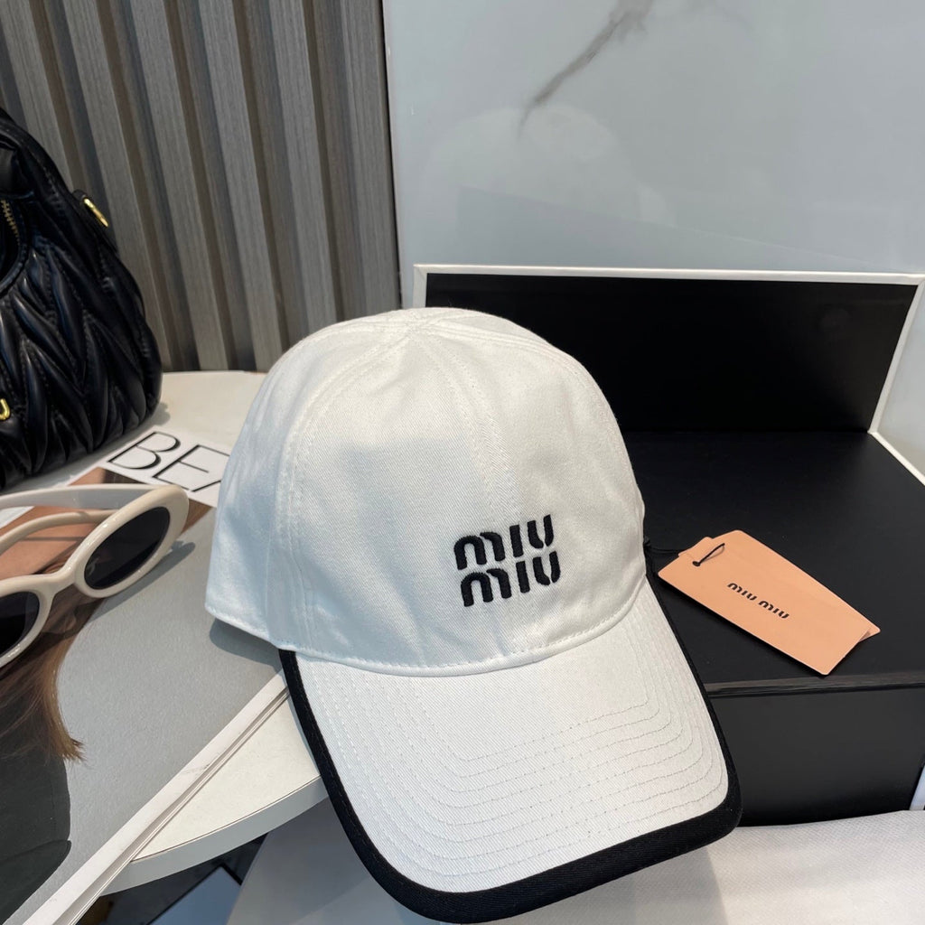 MIUMIU BASEBALL CAP IN WHITE AND BLACK FABRIC STYLE 1