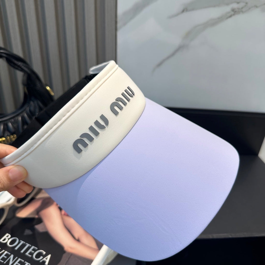 MIUMIU SPORT VISOR CAP IN PASTEL PURPLE MIX WHITE FABRIC