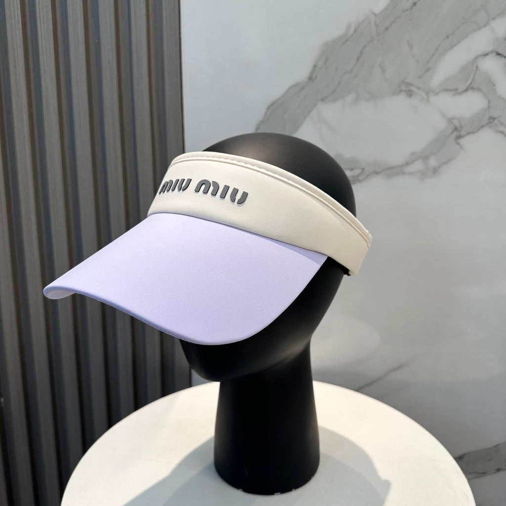 MIUMIU SPORT VISOR CAP IN PASTEL PURPLE MIX WHITE FABRIC