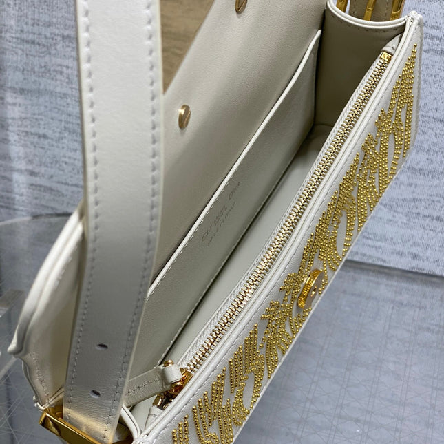 MINI 18 FLAP BAG IN WHITE LAMBSKIN WITH GOLD RHINSTONES