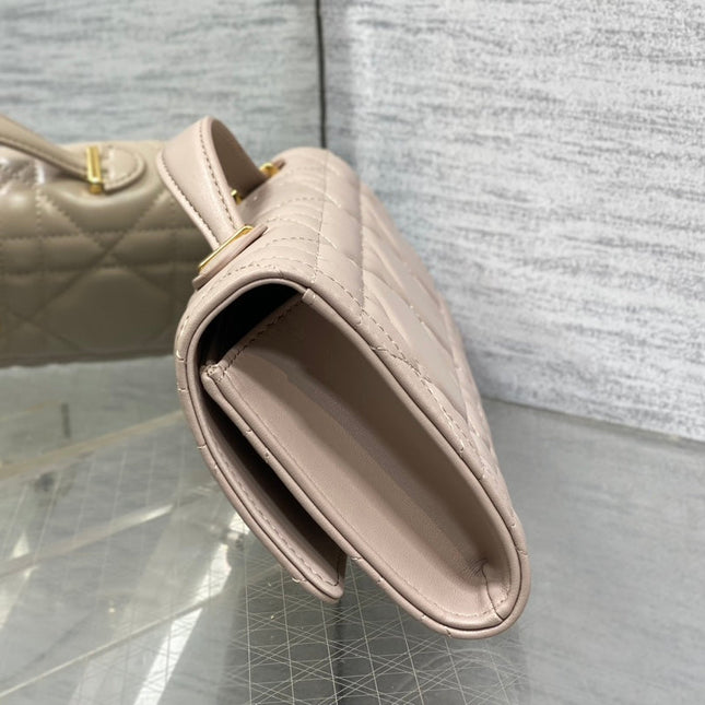 MISS CARO TOP HANDLE POUCH 24 IN BISQUE BEIGE MACROCANNAGE LAMBSKIN