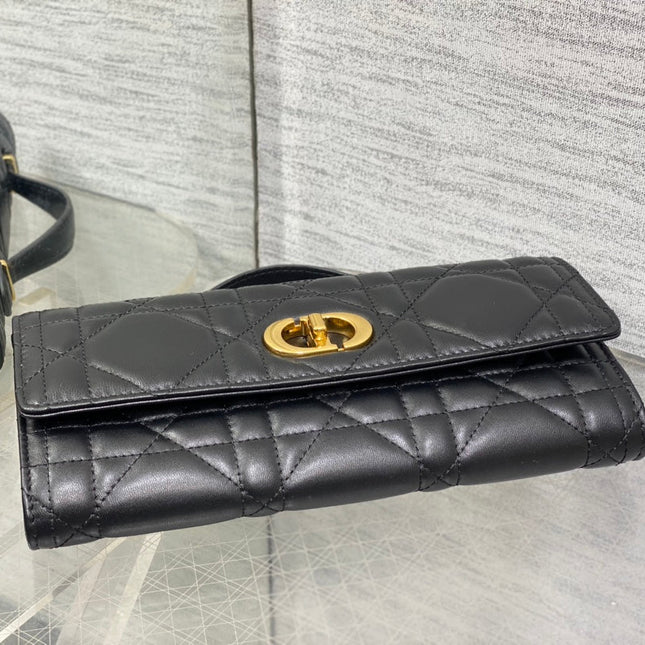 MISS CARO TOP HANDLE POUCH 24 IN BLACK MACROCANNAGE LAMBSKIN