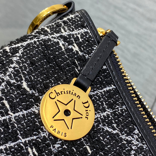 STAR HOBO 28 BAG WITH CHAIN BLACK MIX WHITE CANNAGE TWEED WITH GOLD HARDWARE