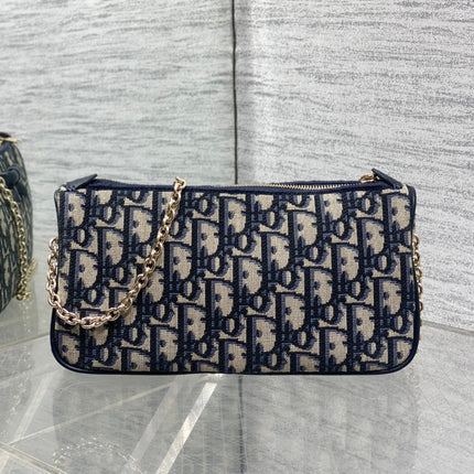 DIOR 26S PROMENADE BAG 22 IN NAVY BLUE AND BEIGE OBLIQUE JACQUARD