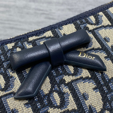 DIOR 26S PROMENADE BAG 22 IN NAVY BLUE AND BEIGE OBLIQUE JACQUARD