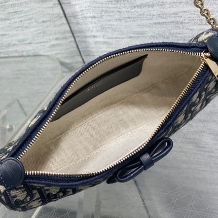 DIOR 26S PROMENADE BAG 22 IN NAVY BLUE AND BEIGE OBLIQUE JACQUARD