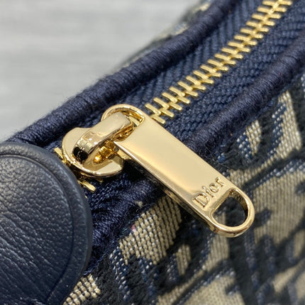 DIOR 26S PROMENADE BAG 22 IN NAVY BLUE AND BEIGE OBLIQUE JACQUARD