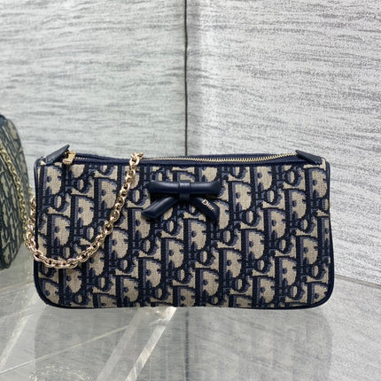 DIOR 26S PROMENADE BAG 22 IN NAVY BLUE AND BEIGE OBLIQUE JACQUARD