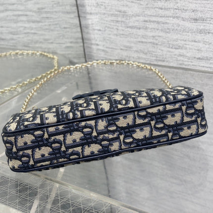 DIOR 26S PROMENADE BAG 22 IN NAVY BLUE AND BEIGE OBLIQUE JACQUARD
