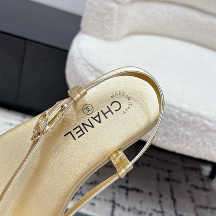 CHANEL 26S THONG SANDALS IN GOLD CALFSKIN WITH GOLD HARDWARE