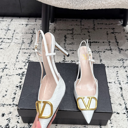 VALENTINO 26S SLINGBACKS 80 MM IN WHITE CROC EMBOSSED CALFSKIN
