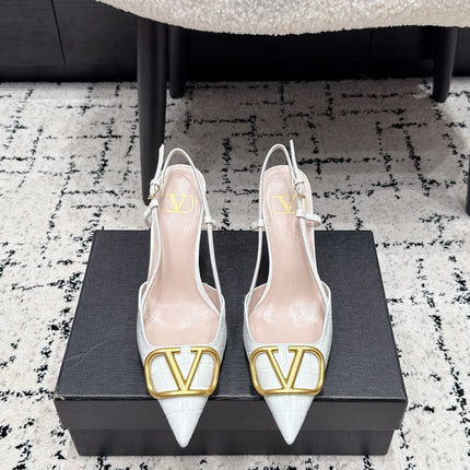 VALENTINO 26S SLINGBACKS 80 MM IN WHITE CROC EMBOSSED CALFSKIN