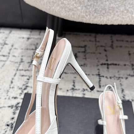 VALENTINO 26S SLINGBACKS 80 MM IN WHITE CROC EMBOSSED CALFSKIN