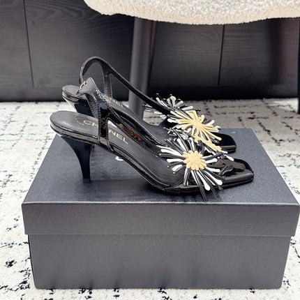 CHANEL 26S SLINGBACK SANDALS 75 MM IN BLACK PATENT CALFSKIN