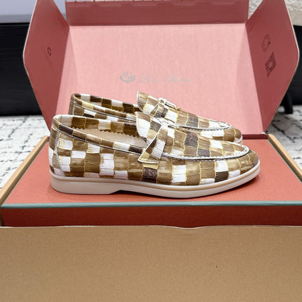 LP 26S SUMMER CHARMS WALK LOAFER IN WHITE BROWN CROCODILE CALFSKIN GOLD HARDWARE