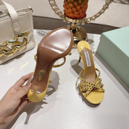 AQUAZZURA 26S HIGH-HEEL SANDALS 85 MM IN PASTEL YELLOW CALFSKIN