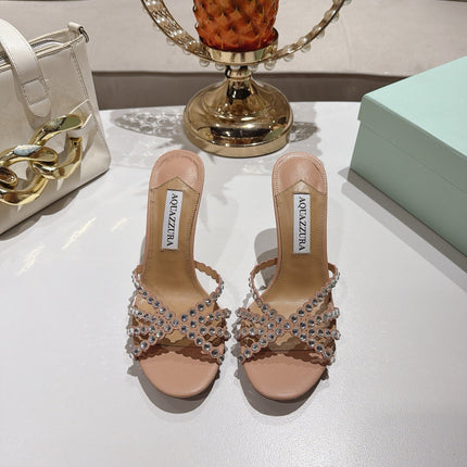AQUAZZURA 26S HIGH-HEEL SANDALS 85 MM IN BEIGE CALFSKIN