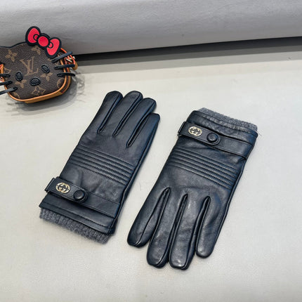 TOUCHSCREEN GLOVES IN BLACK LAMBSKIN MIX WOOL 327782