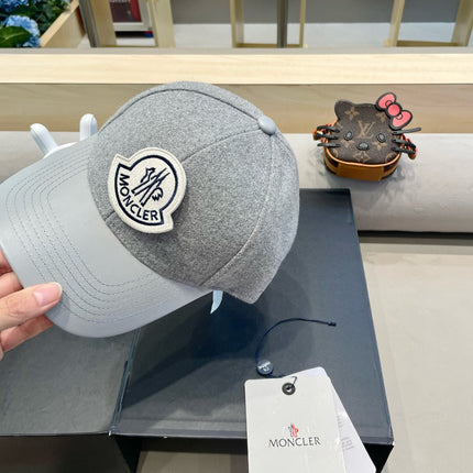 WOOL-TWEED AND LEATHER BASEBALL CAP PALE GRAY 428236