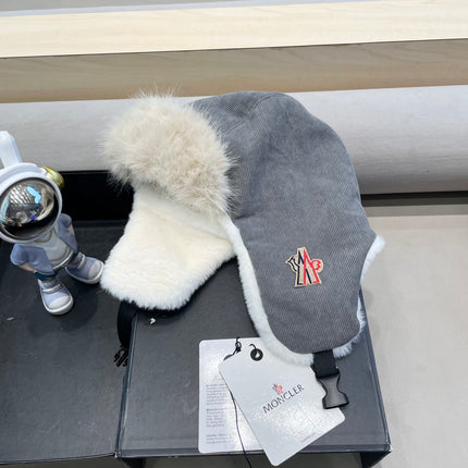 AVATOR HAT IN STEEL GRAY CORDUROY AND FLEECE-LINED 434983