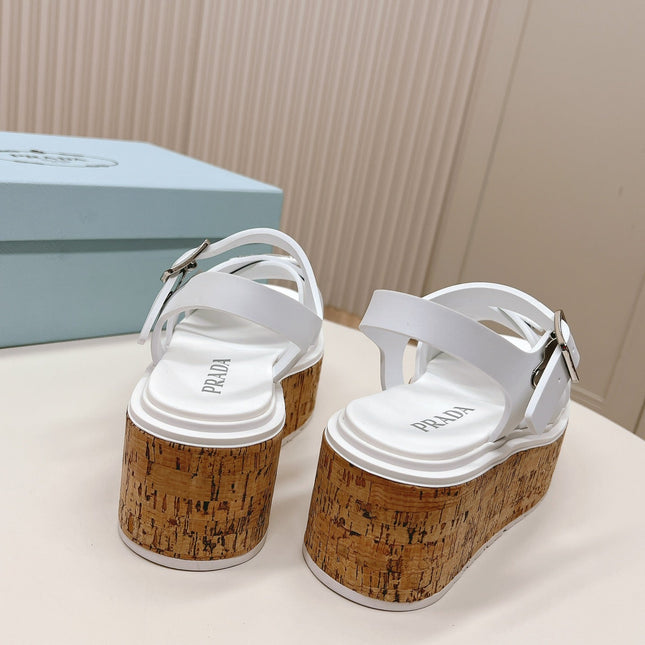 PRA WEDGE PLATFORM SANDALS WHITE CALFSKIN