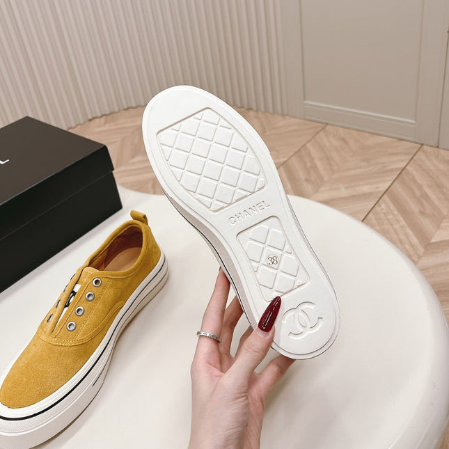 Double C Platform Biscuit Shoes Fabric Amber Yellow
