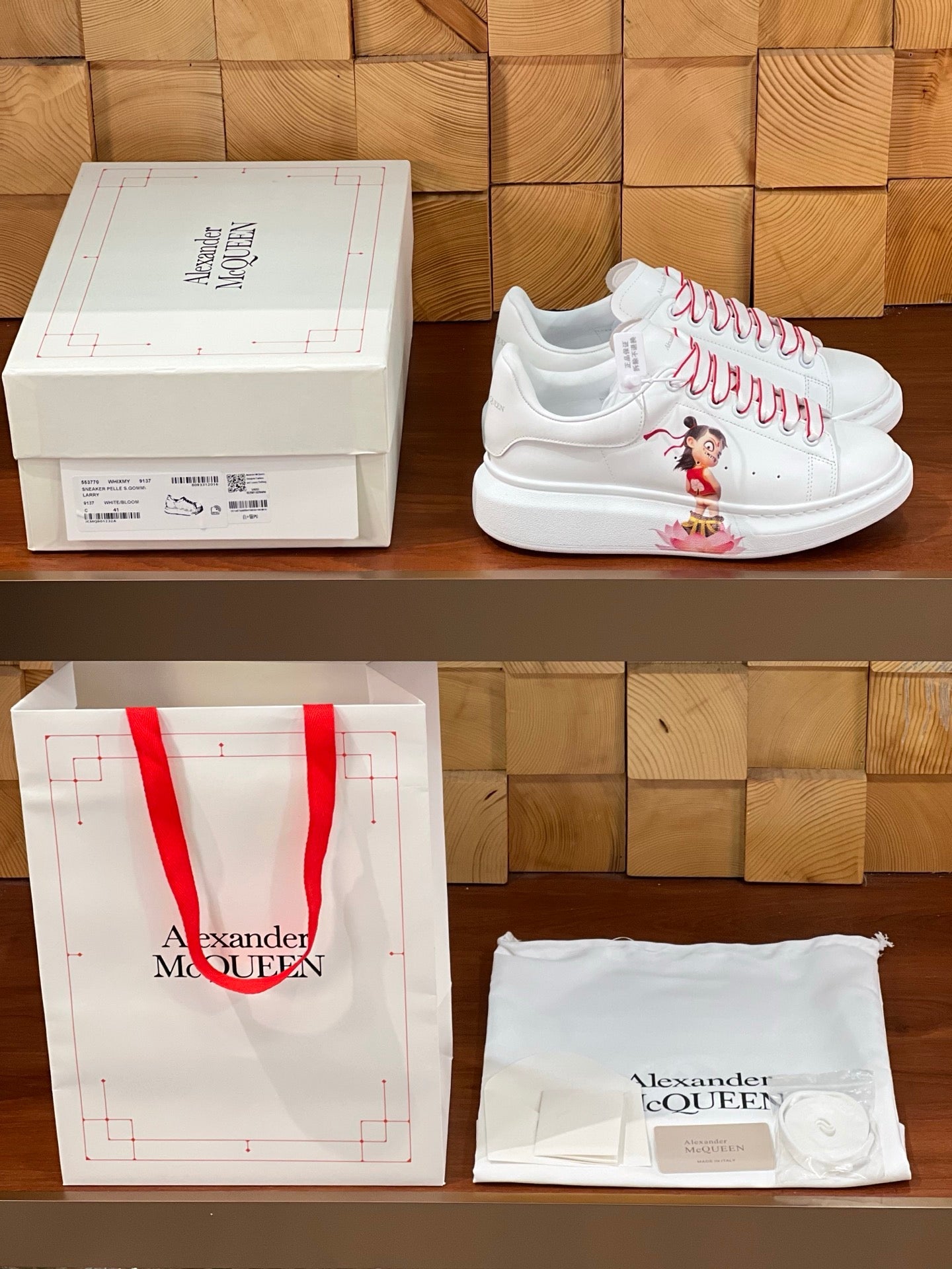 OVERSIZED SNEAKERS IN WHITE CALFSKIN WITH CARTOON FIGURE