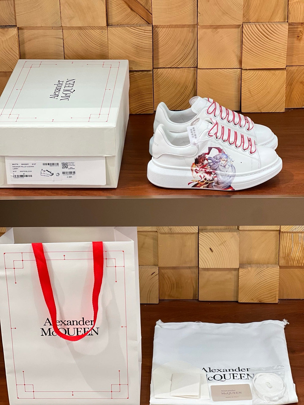 OVERSIZED SNEAKERS IN WHITE CALFSKIN NATRA GRAPHIC RED TRIM LACES