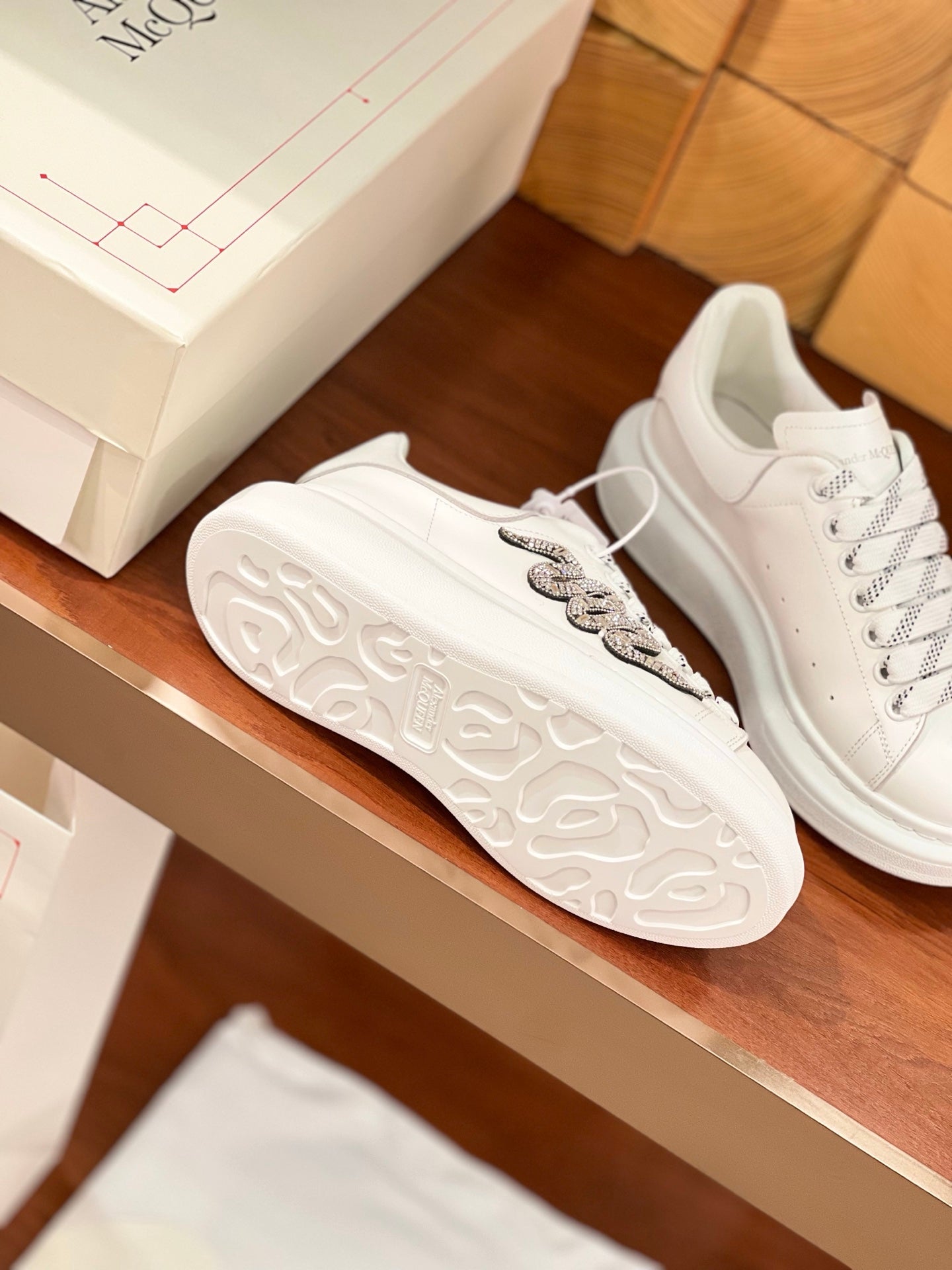 OVERSIZED SNEAKERS IN WHITE CALFSKIN EMBROIDERED SILVER CRYSTAL SNAKE