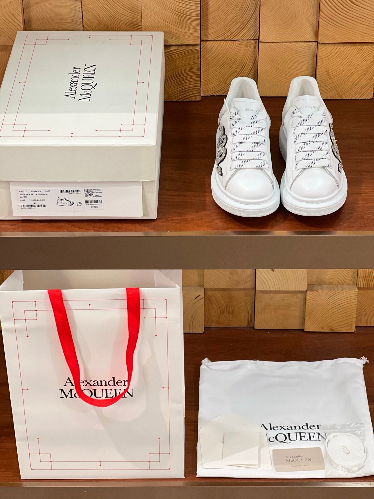 OVERSIZED SNEAKERS IN WHITE CALFSKIN EMBROIDERED SILVER CRYSTAL SNAKE