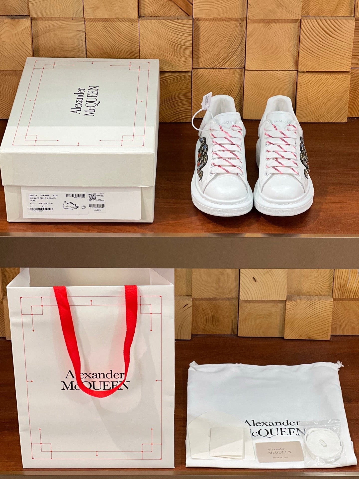 OVERSIZED SNEAKERS IN WHITE CALFSKIN EMBROIDERED CRYSTAL SNAKE