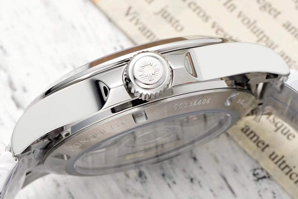 CONQUEST WATCH SILVER CASE WITH NAVY BLUE DIAL