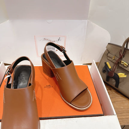 HM 26S ELDA 60 SANDAL IN CARAMEL BROWN CALFSKIN SILVER HARDWARE