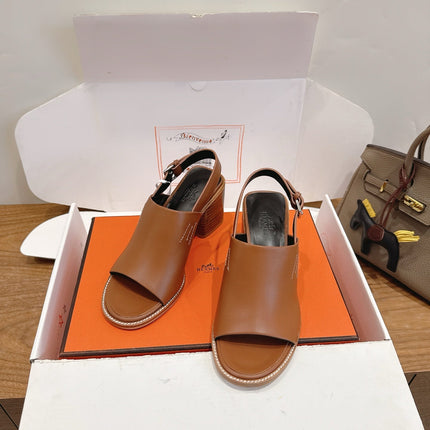 HM 26S ELDA 60 SANDAL IN CARAMEL BROWN CALFSKIN SILVER HARDWARE