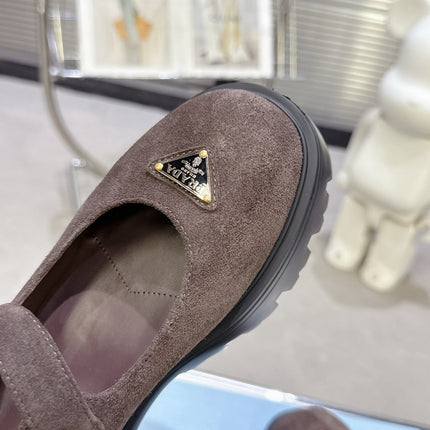 PRADA 25S PLATFORM MARY JANE SHOES IN DARK BROWN SUEDE STYLE 3