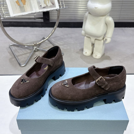 PRADA 25S PLATFORM MARY JANE SHOES IN DARK BROWN SUEDE STYLE 3