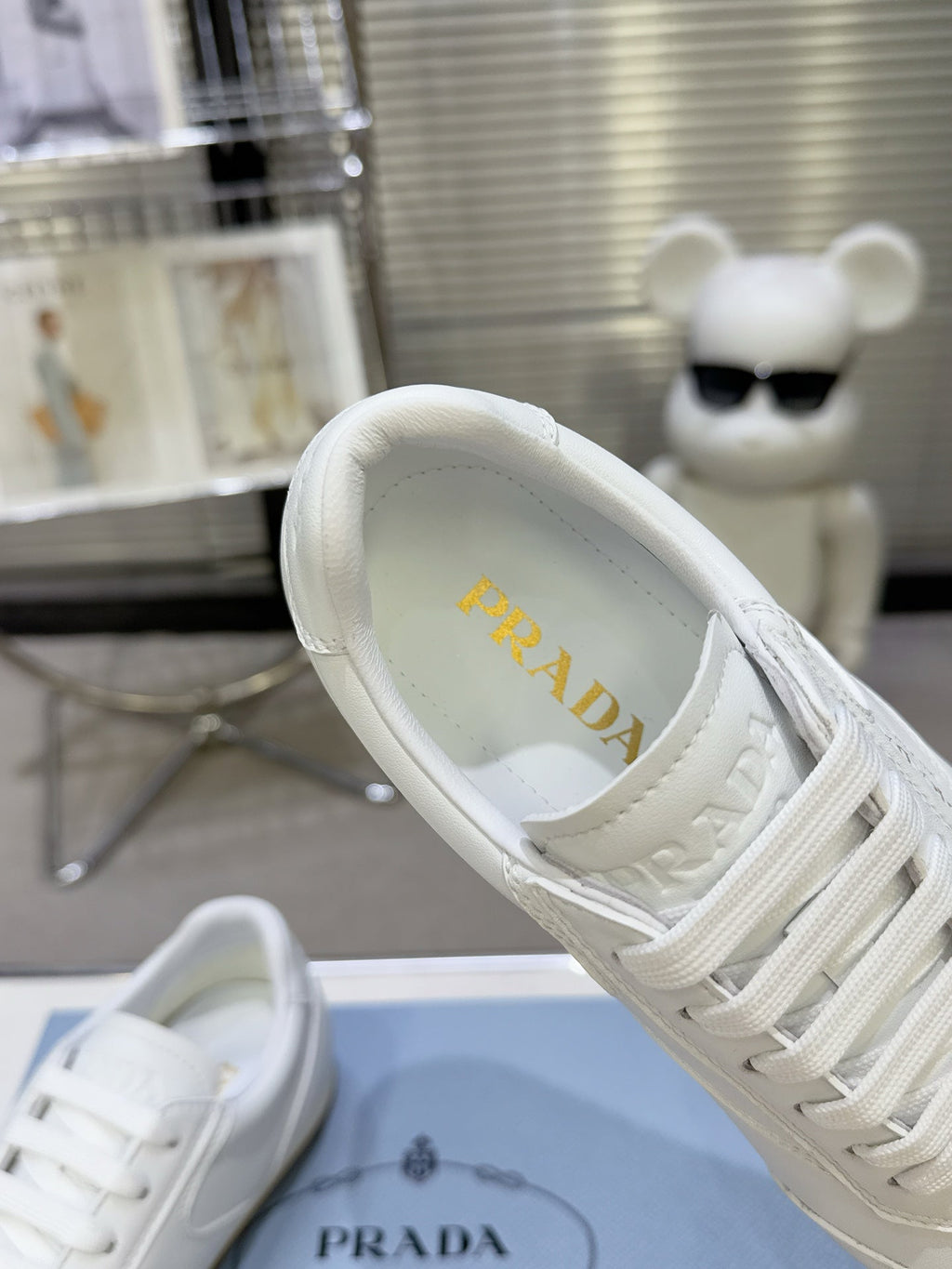 PRADA 26S LACE UP SNEAKERS IN WHITE CALFSKIN