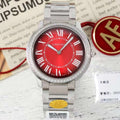 RONDE MUST DE CARTIER WATCH SILVER CASE AND CHERRY RED DIAL WITH CRYSTALS