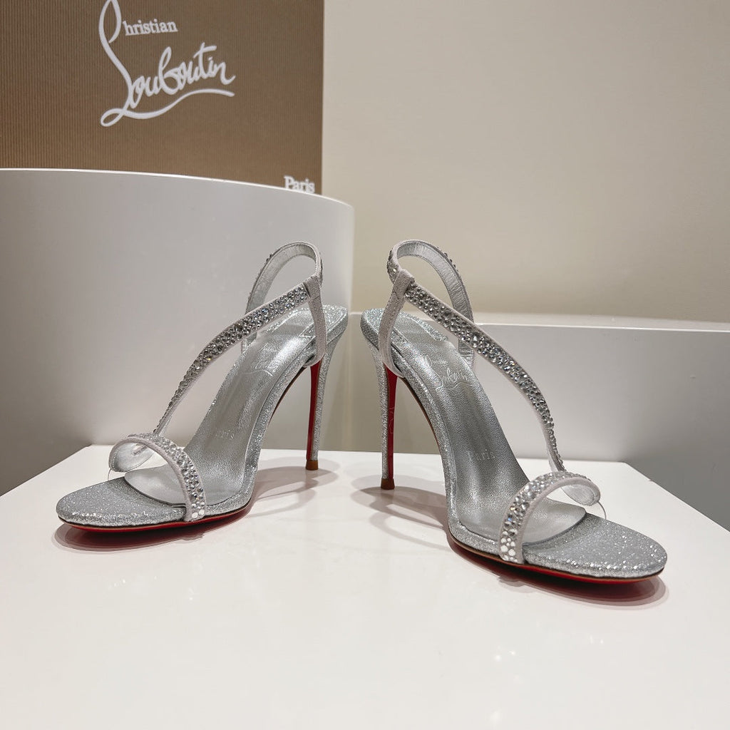 EMBELLISHED SANDAL 100MM IN SILVER MIX WHITE CALFSKIN