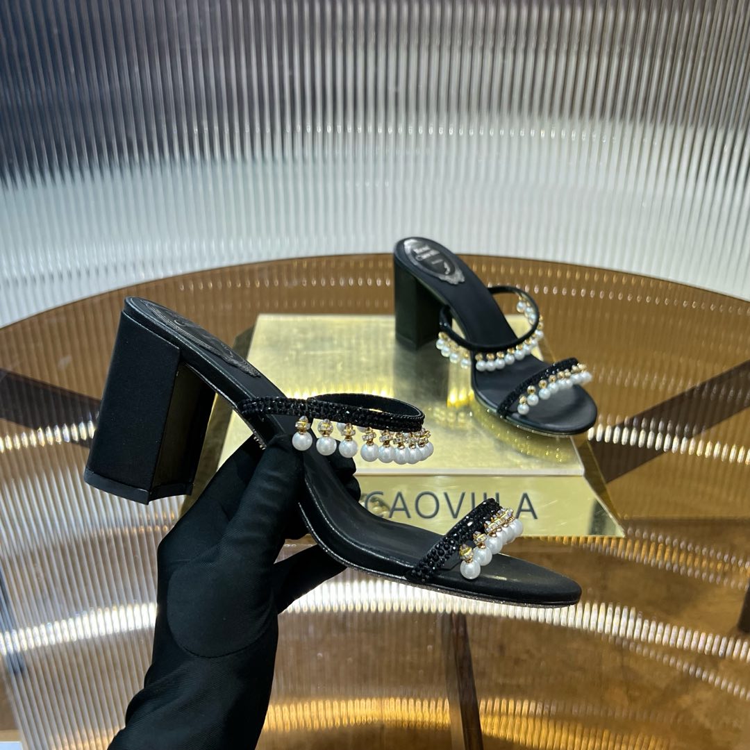 HIGH 95 MM BLOCK HEEL SANDAL IN BLACK GRAINY PEARLIZED LAMBSKIN
