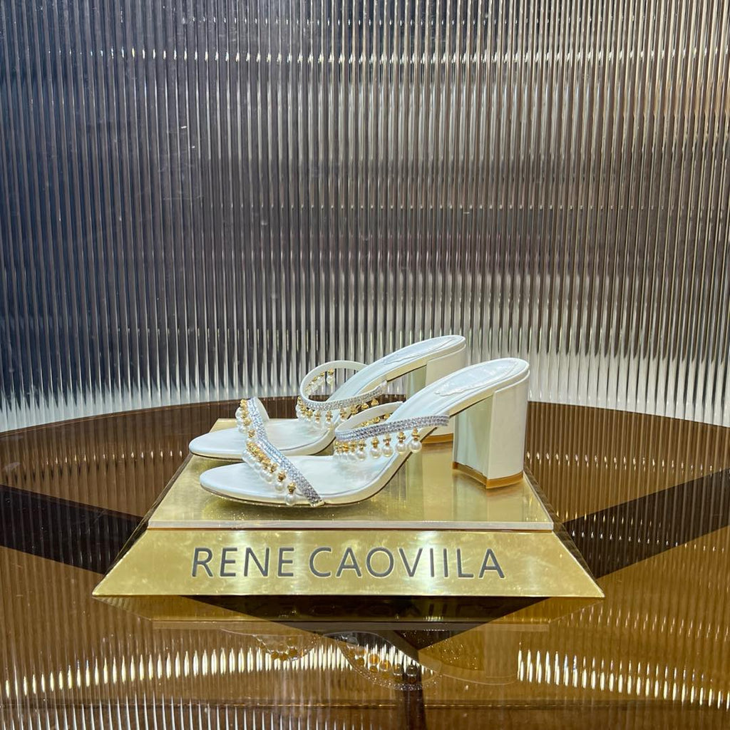 HIGH 95 MM BLOCK HEEL SANDAL IN WHITE GRAINY PEARLIZED LAMBSKIN