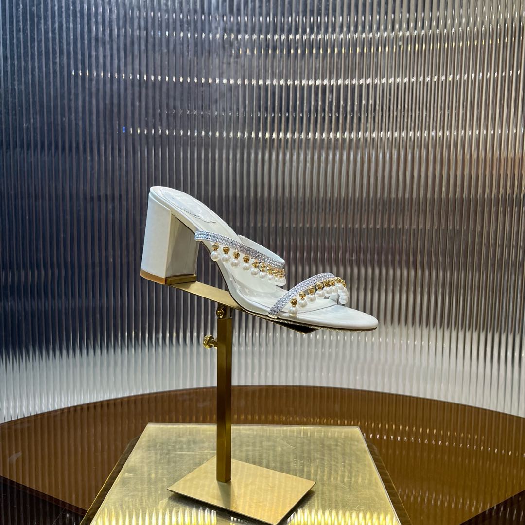 HIGH 95 MM BLOCK HEEL SANDAL IN WHITE GRAINY PEARLIZED LAMBSKIN