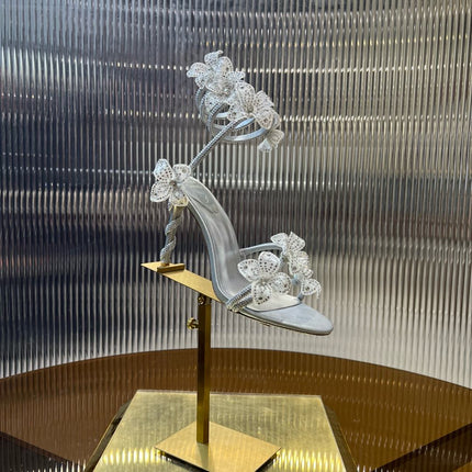MARGOT WHITE SANDAL WITH FLOWERS 95 MM SILVER
