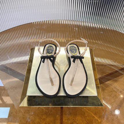 RENE CAOVILLA THONG SANDALS IN BEIGE MIX BLACK CALFSKIN