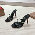 CRYSTAL GLITTER CRISS-CROSS STRAP SANDALS IN BLACK CALFSKIN