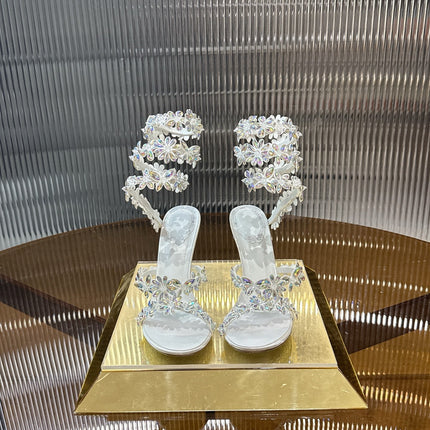 RENE CAOVILLA 26S HEELED SANDALS 100 MM IN WHITE LAMBSKIN