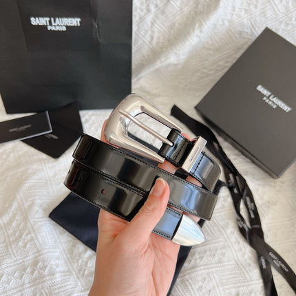 YSL 25S BELT 25 MM IN BLACK GLOSSY CALFSKIN 558366