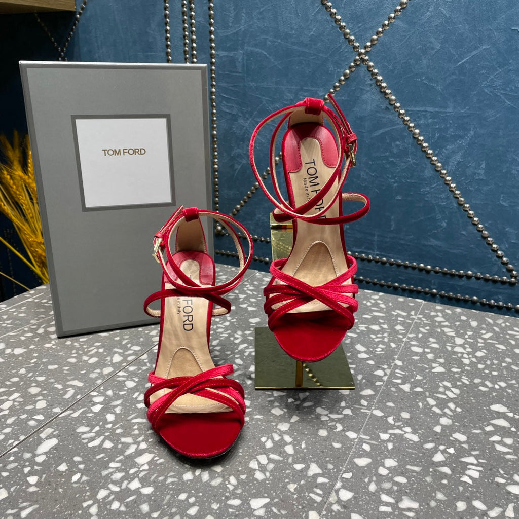 VELVET IDA SANDAL 10 CM CHERRY RED