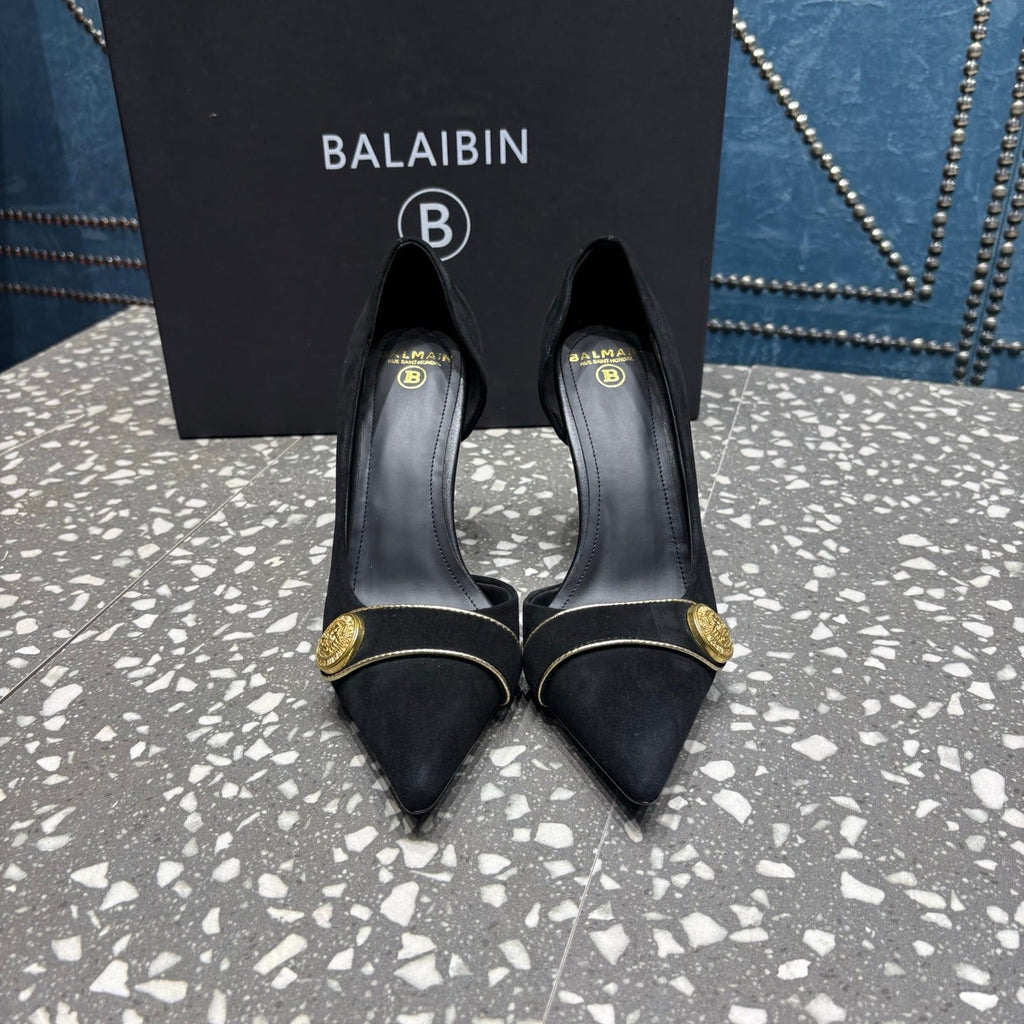BALMAIN 26S HIGH-HEEL SHOES 95 MM IN BLACK SUEDE